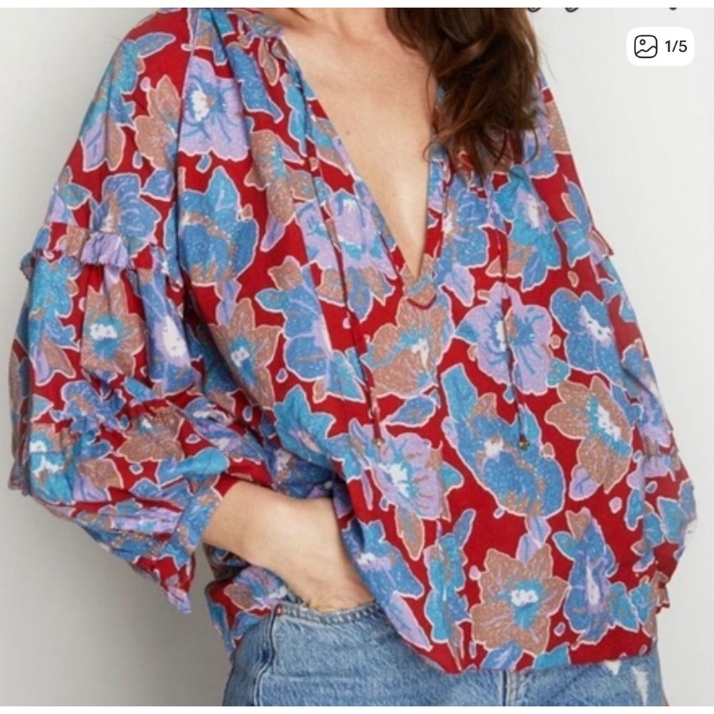 Love the Label for Anthropologie Floral Blouse Frenchie Puff‎ Sleeve Top